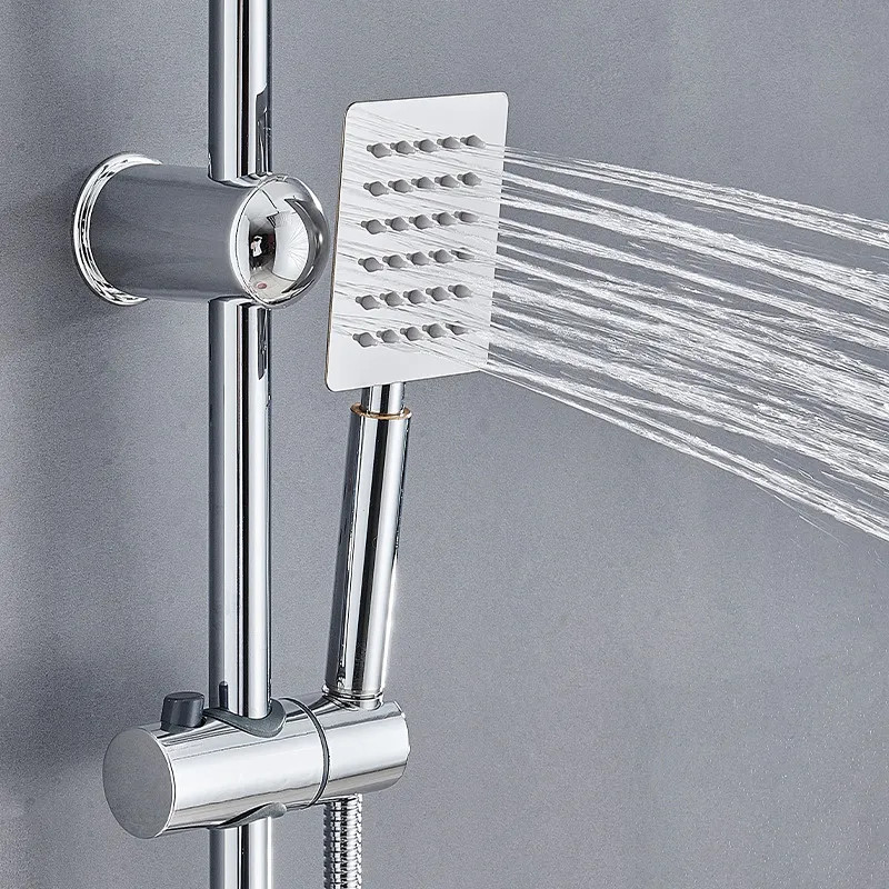 Bathroom shower kit twin head square fixed head riser rail
