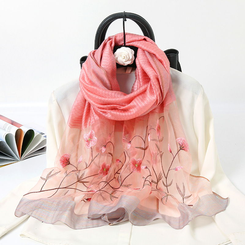 Ladies Embroidered Gold Silk Scarf Embroidered Cheongsam Shawl