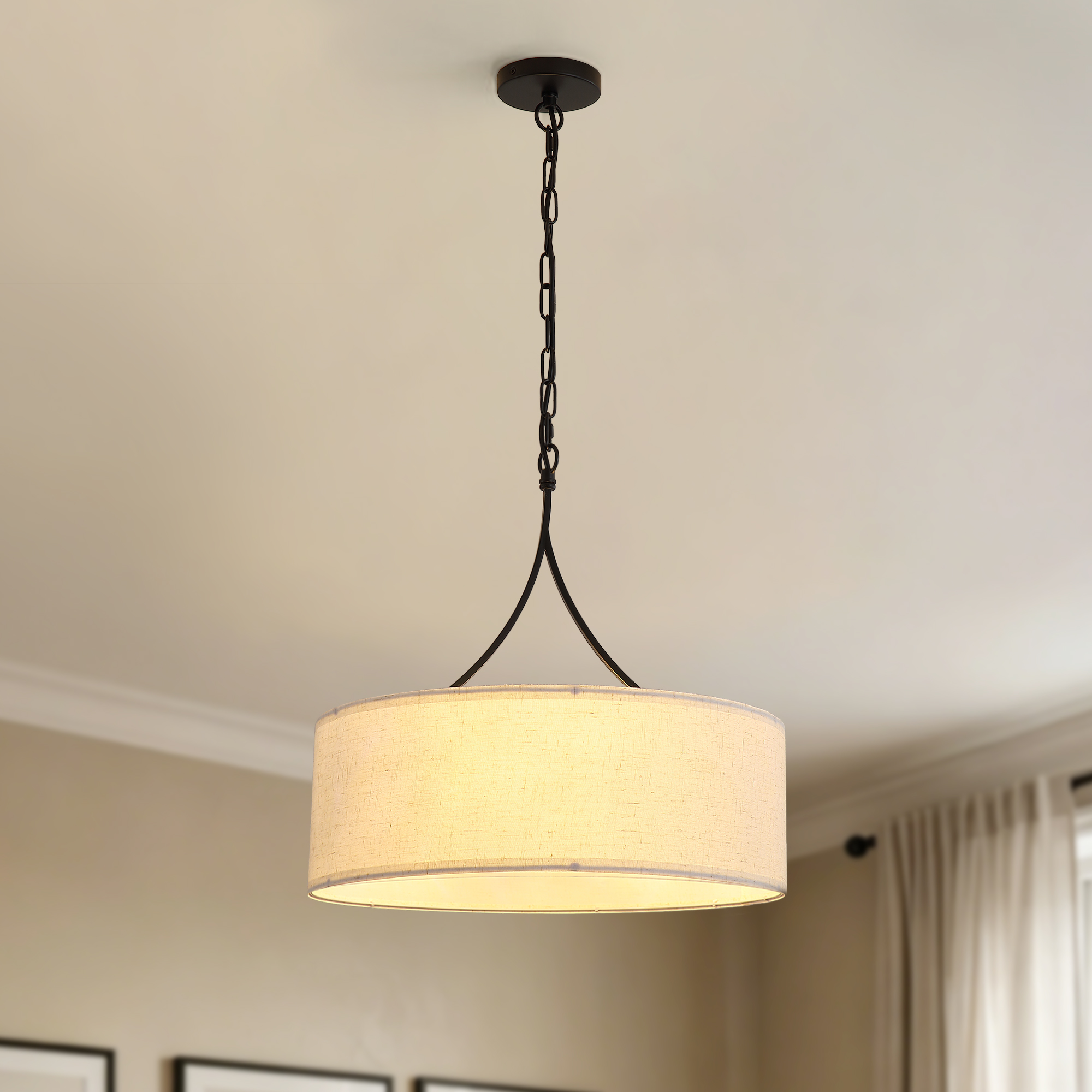 Modern 3-Light Fabric Pendant Light, Black Adjustable Drum Chandelier, Matte Black Fabric Shade Ceiling Light Fixture For Dining Room Living Room Bedroom — foto 5