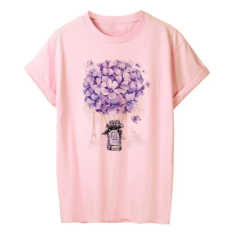New Purple Hot Air Balloon And Flower Print Ladies T-Shirt - 8.Style