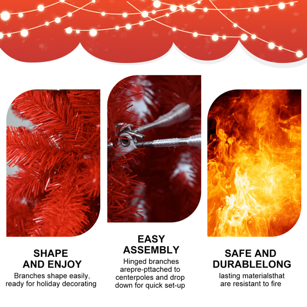 5ft Artificial Red Christmas Tree – Full 624 PVC Branch Tips with Foldable Metal Stand for Bold Holiday Home Decorating
