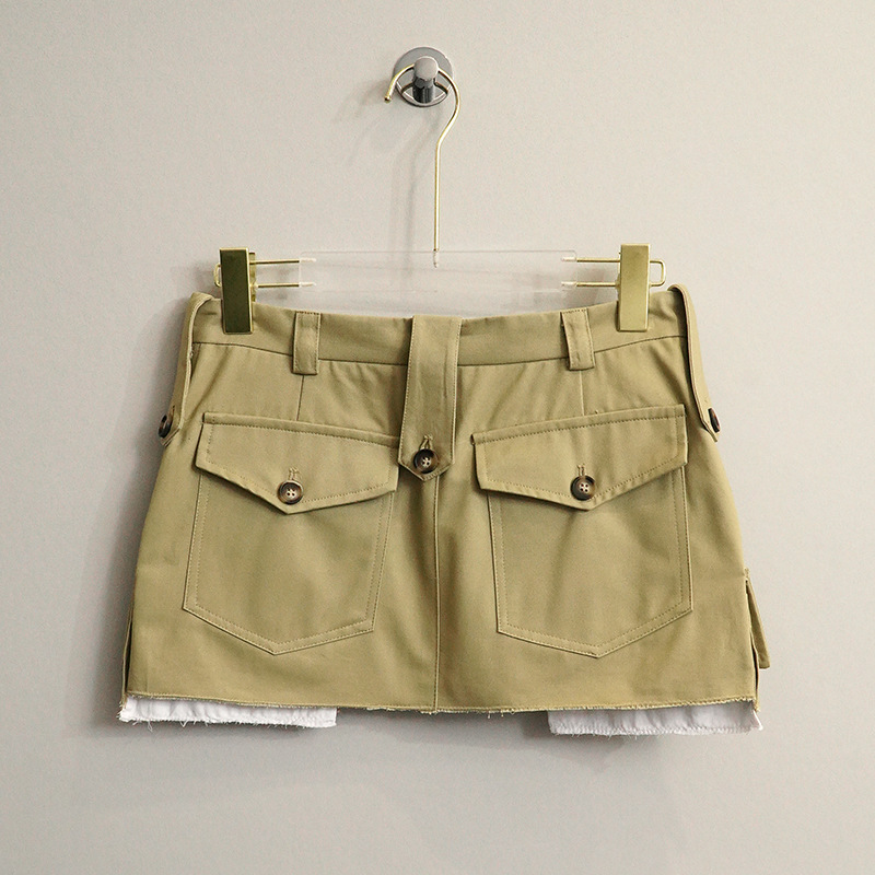 Fashionable Patchwork Pocket Half Length French Short Skirt