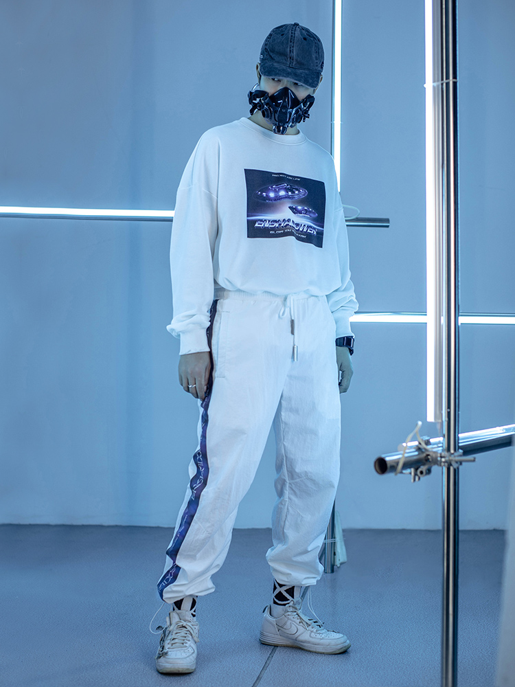 Laser Reflective Striped Drawstring Pants Men's Trendy Brand Drawstring Loose Casual Pants