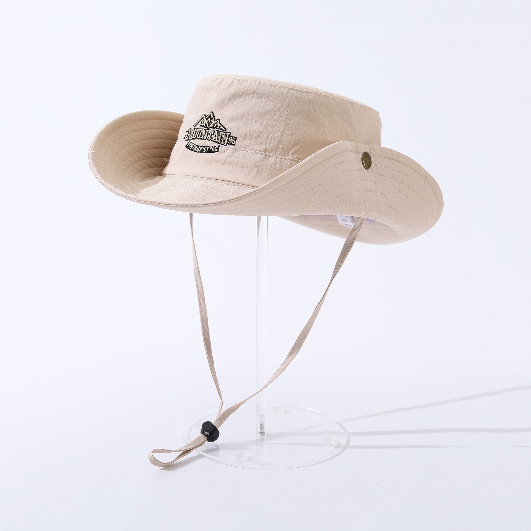 Embroidered Mountain Peak Letter Quick-drying Large Eave Sunshade Windproof Rope Adjustable Flanged Fashionable Casual Fisherman's Hat Outdoor Mountain Climbing, Fishing And Tourism