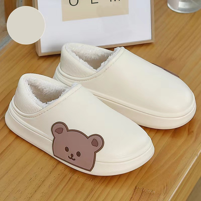 Bear Fluffy Slippers Winter House Shoes For Women White - Shop at LoveMi