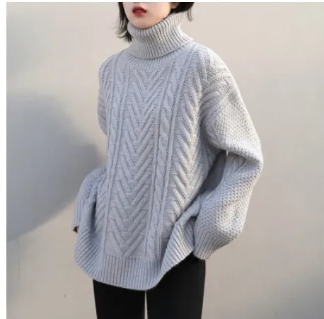 Korean Version Of The High Neck Twist Jumper Female Vintage Grey - Shop at LoveMi