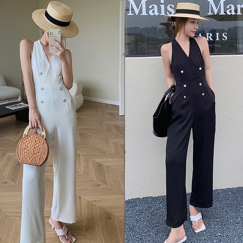 Temperament High-waisted Draped Black Neck Jumpsuit - Image 5