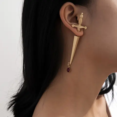 Trendy Hip Hop Red Water Drop Cross Earrings