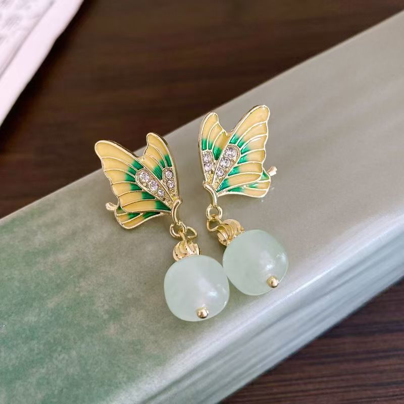 New Chinese Style Butterfly Enamel Stud Earrings With 925 Silver Pin, National Trend All-Match Niche High-End Designer Elegant Ear Jewelry For Women - photo 4