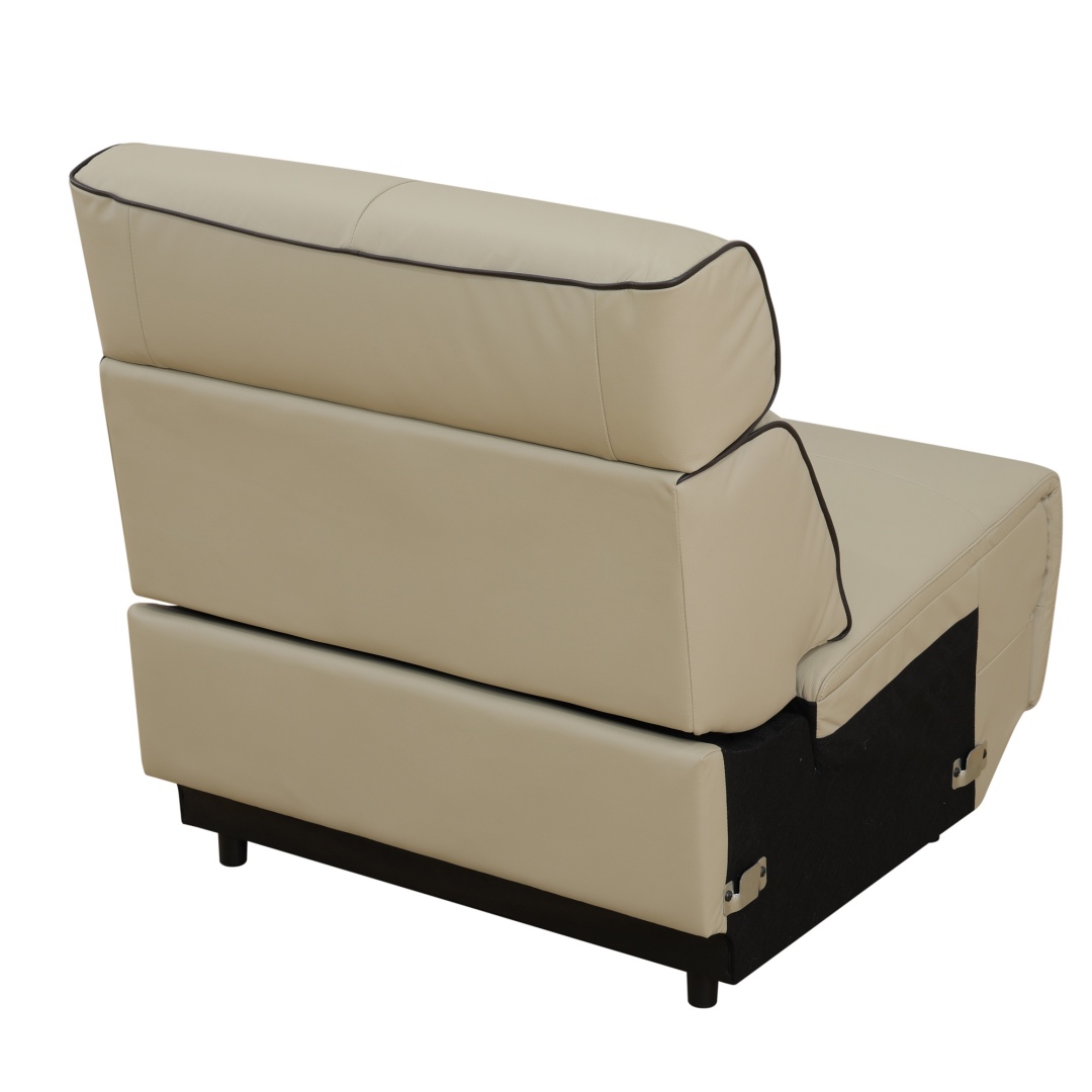 Pickup Only--Beige Top Grain Leather And PVC 3-Piece Living Room Recliner Sofa Set