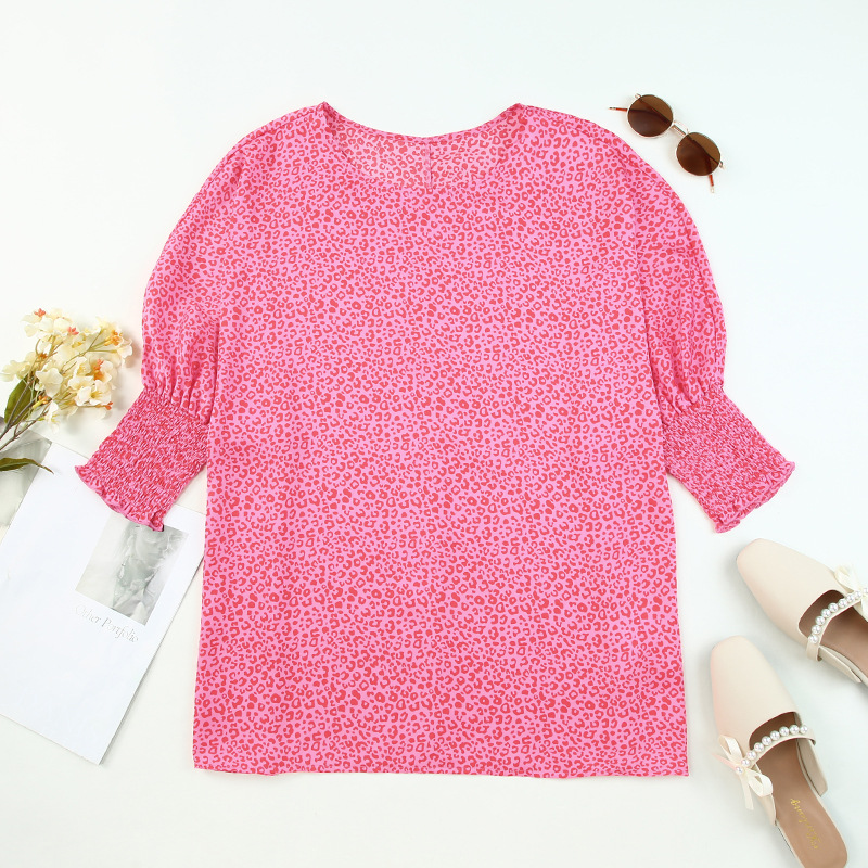 Leopard Print Loose Three-quarter Sleeve Chiffon Shirt Puff Sleeve Top