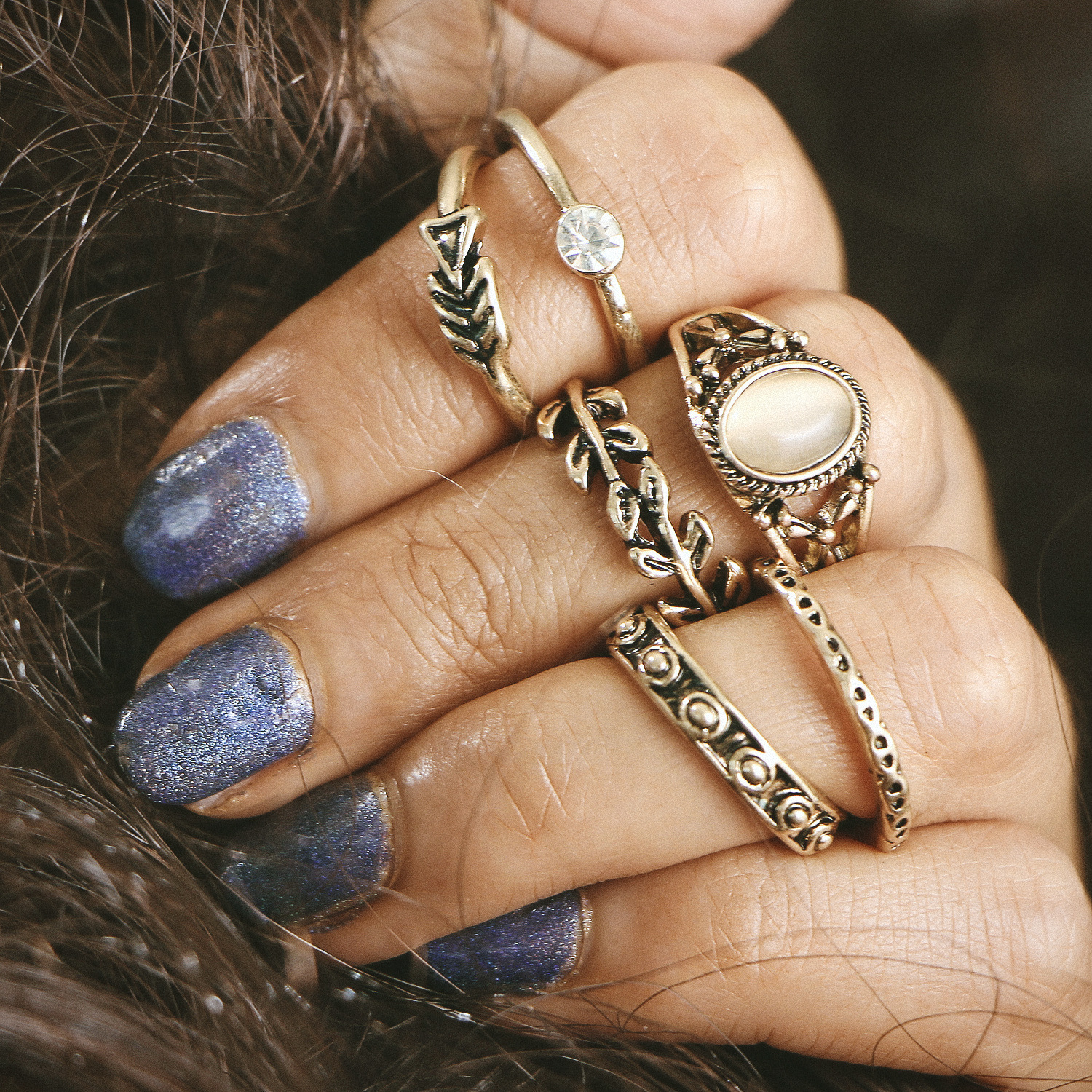 Retro Ethnic Style Opal Combination Set Ring