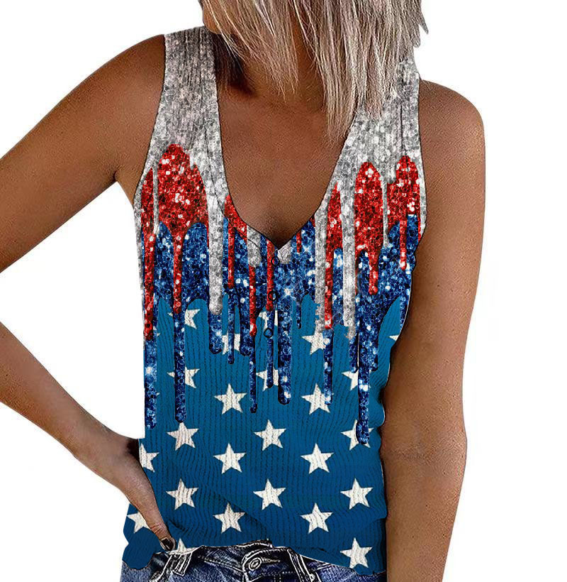 V-neck Sleeveless T-shirt With Vest Print