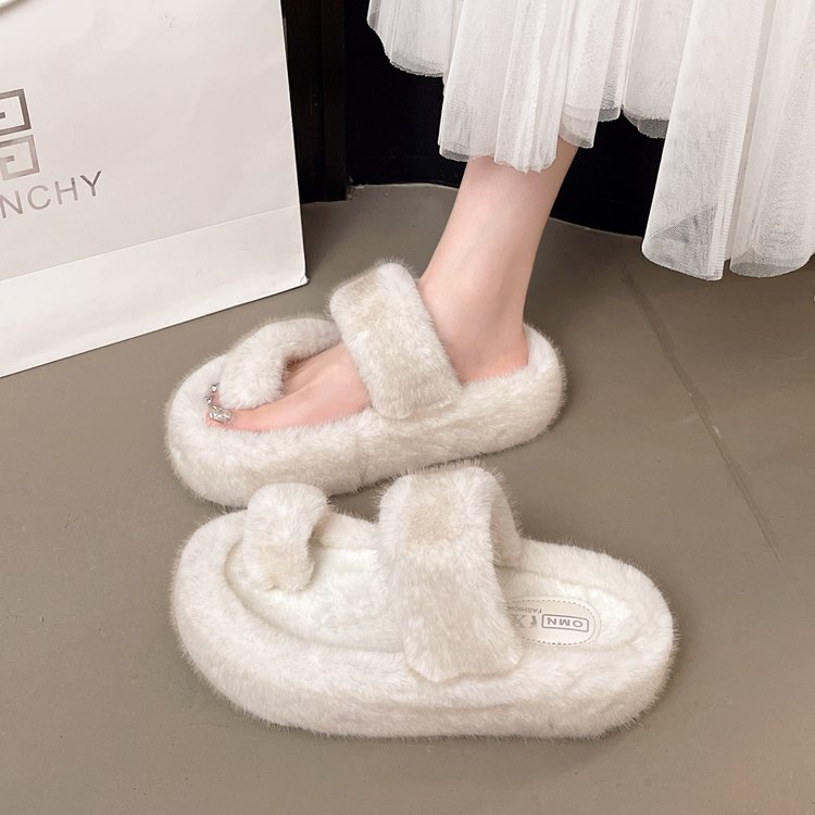 Women's Platform Lightweight Furry Slide Slippers, New 2026 Autumn Winter Indoor Outdoor Casual High Heel One Band Slippers
