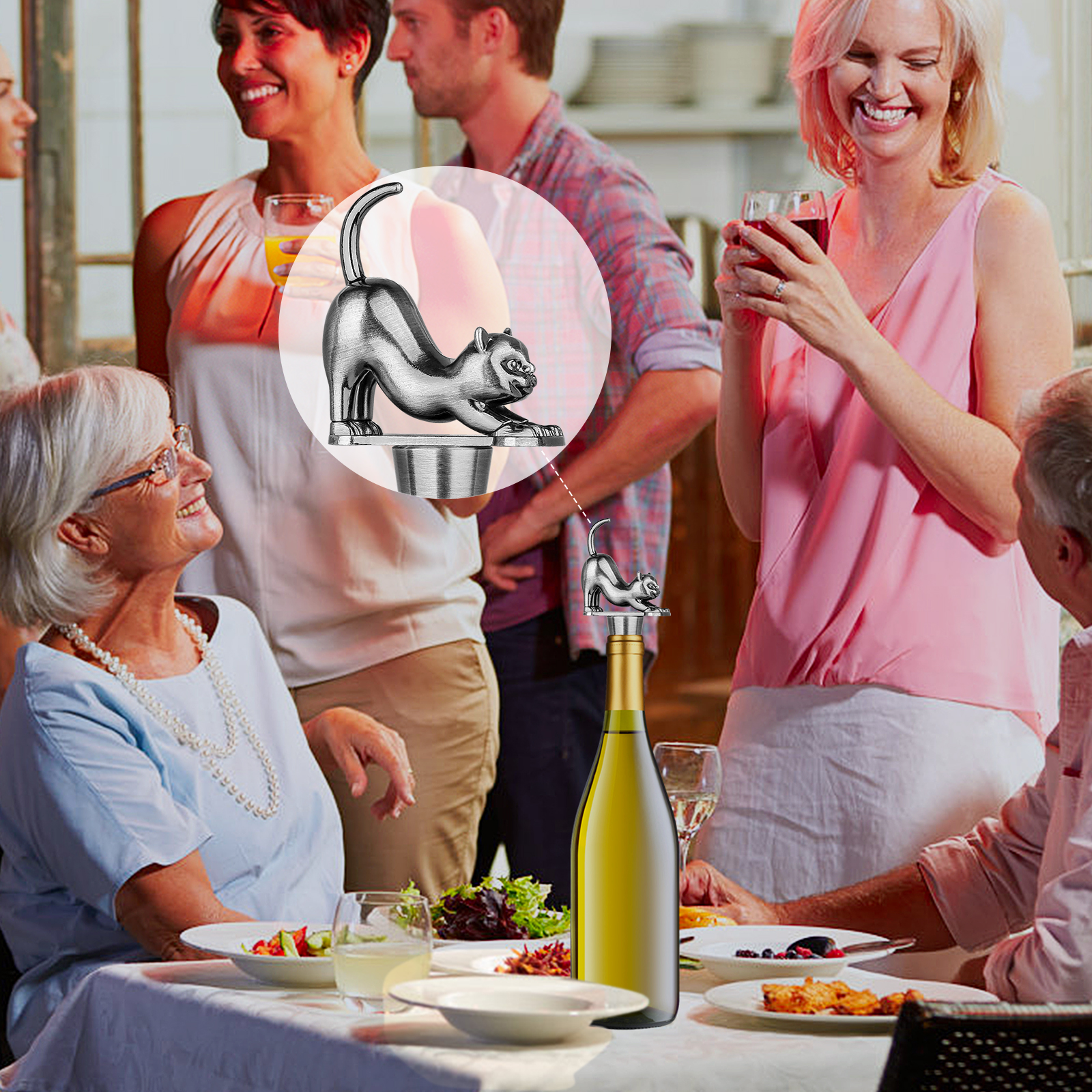 Elegant Upturned Cat Shaped Red Wine Stopper Set With Metallic Luster Bottle Stopper Gift Box, High-end Accessories For Wine Enthusiasts, A Must-have Set For Wine Collectors