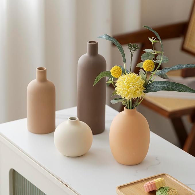 4 Piece Modern Ceramic Vase Set In Neutral Colors For Home Shelf Table Decor And Gifts 3