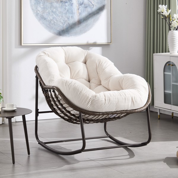 Outdoor Rattan Rocking Chair,Padded Cushion Rocker Recliner Chair Outdoor For Front Porch, Living Room, Patio, Garden, White Prohibited From Sellin... - Shop at LoveMi