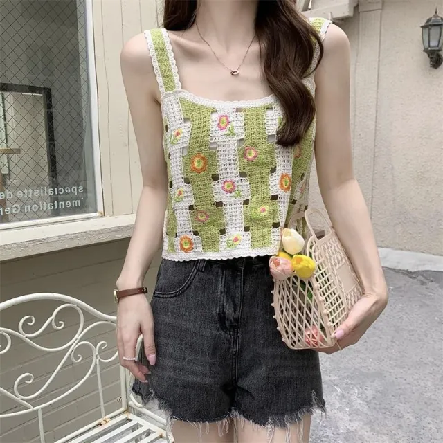 Sleeveless Vest Knit Top Outer Sling Green - Shop at LoveMi