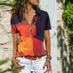 New Women's Boho Zip Short Sleeve T-Shirt - Picture3-4Xl - View 1