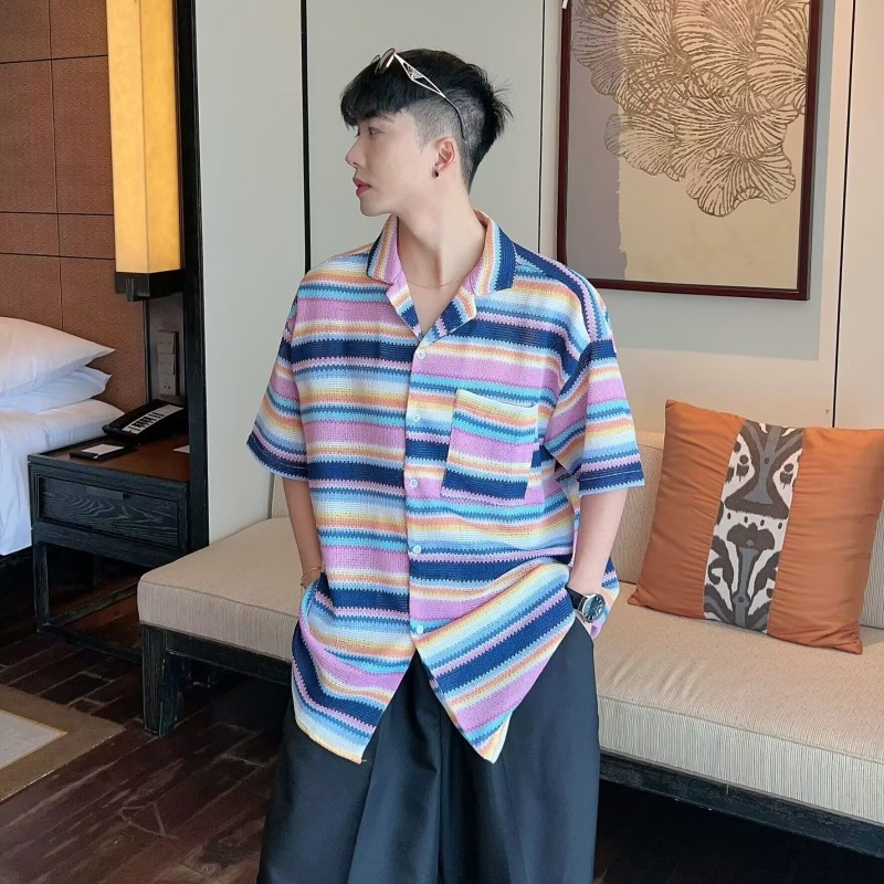 New Summer Tropical Striped Lazy Atmosphere Casual Shirt