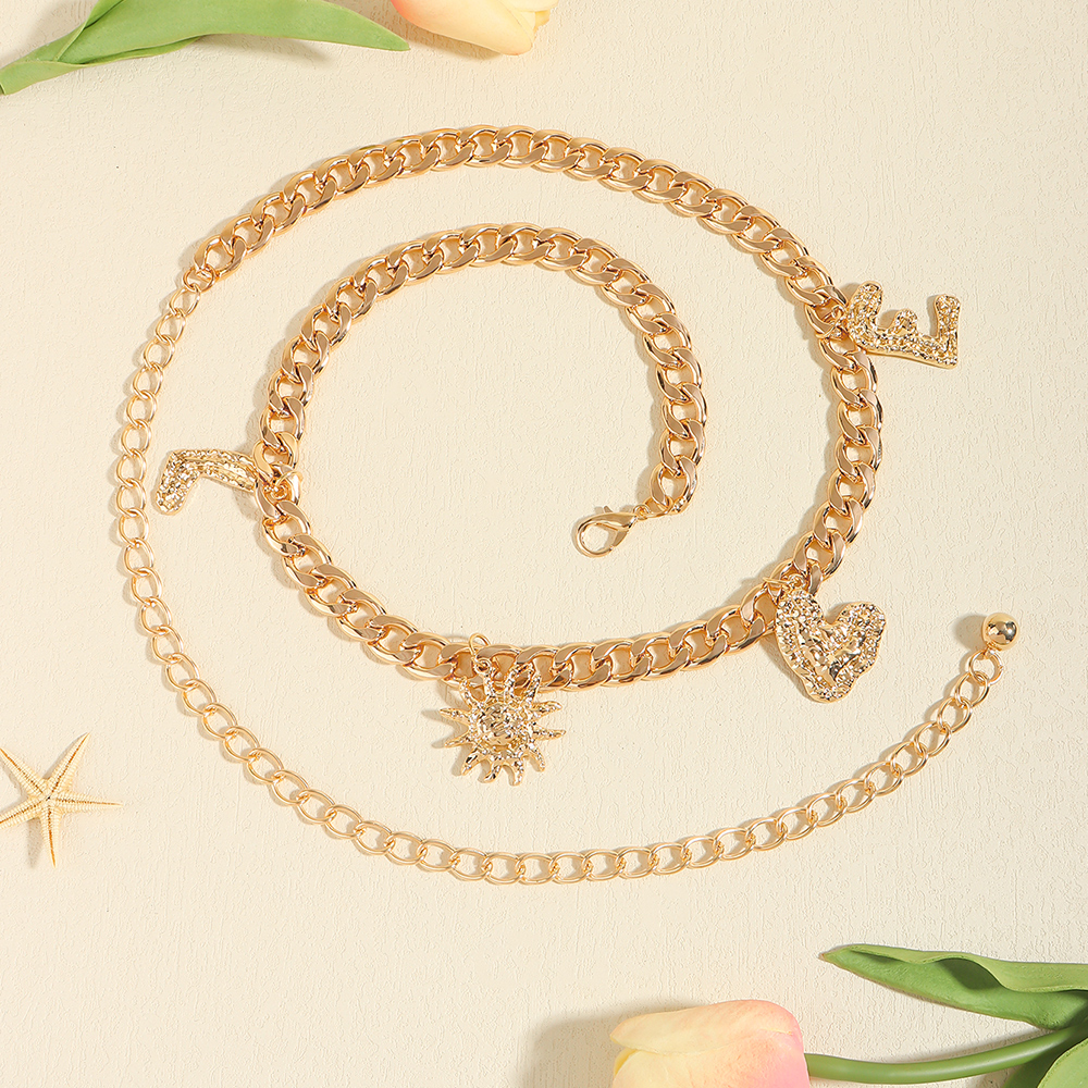 Metal Cutout Waist Chain Gold Love Letter Love Pendant Fashion Dress Chain Accessories