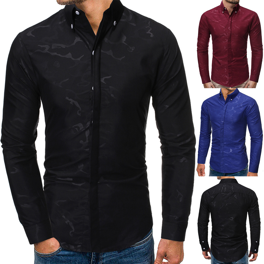 Men's Fashion Camouflage Printed Long Sleeve Casual Slim Shirt