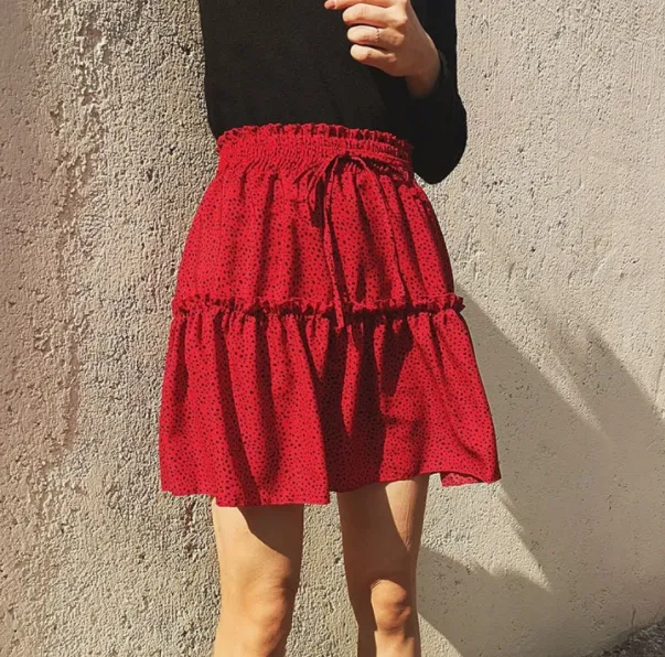 Printed Pleated Polka Dot Skirt Red - Shop at LoveMi