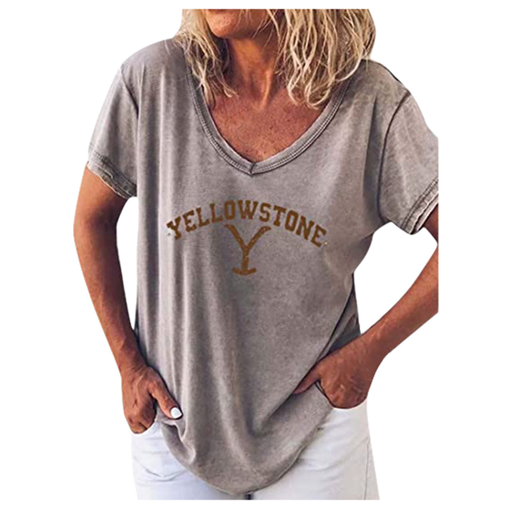 Title 3, Large Size V-neck Short-sleeved Solid Color Let...