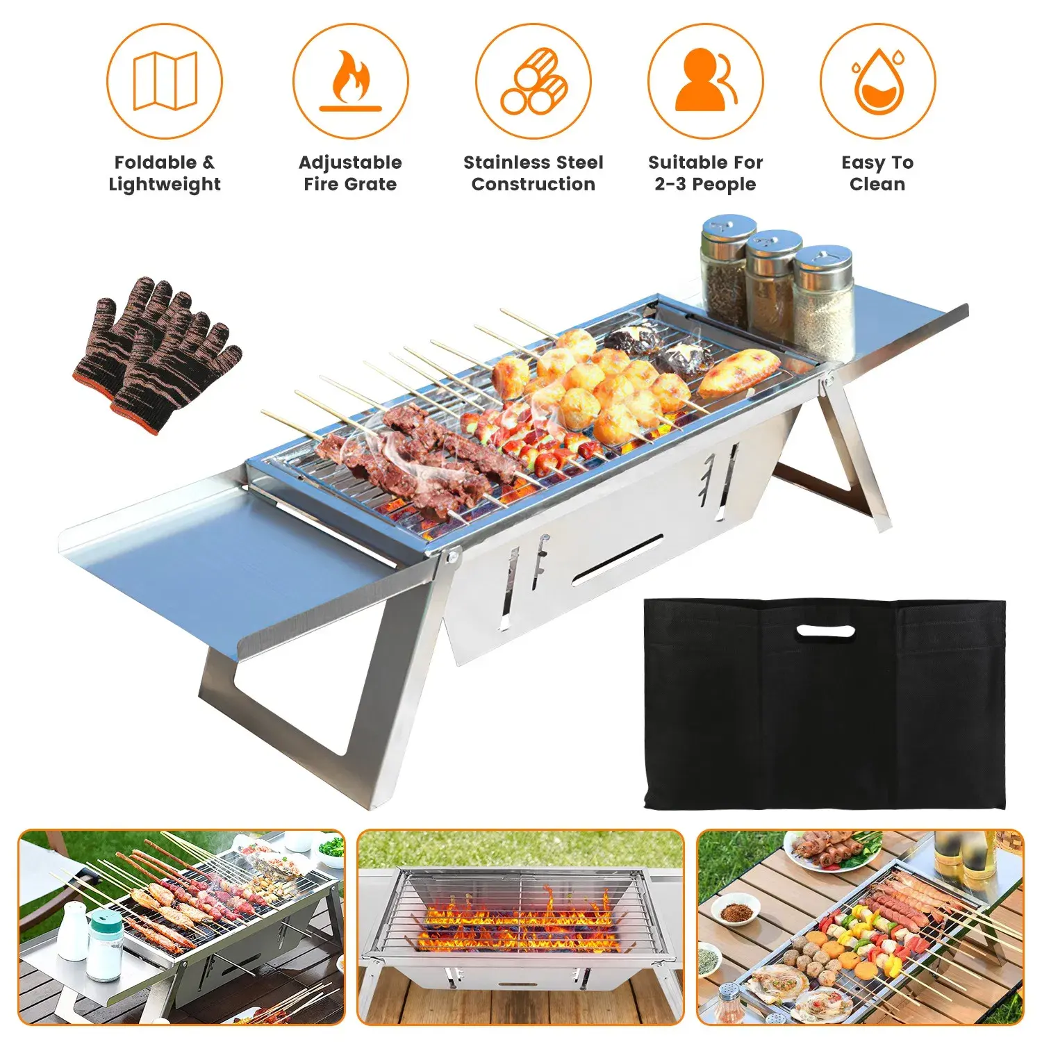 3 In 1 Foldable Charcoal Grill Fire
