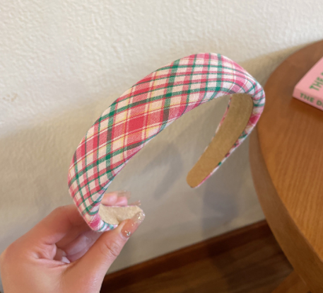 Floral Fine Hair Band Set Fabric Printing Headband Red Check - Shop at LoveMi