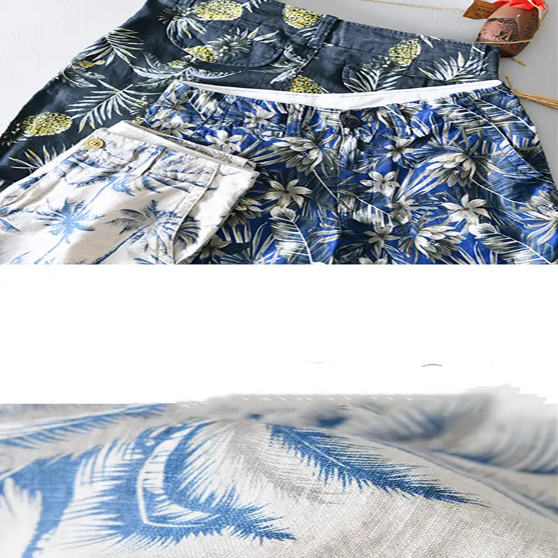 Men's Linen Casual Print Men's Beach Pants