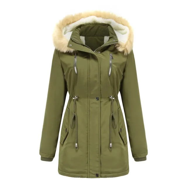 WInter Coat Detachable Hooded Feece Jacket Women Military Green - Shop at LoveMi