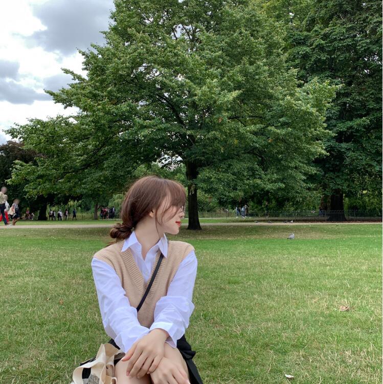 Women's Japanese Sweater Vest Women's Solid Color V-neck Loose Knit Vest Vest Women