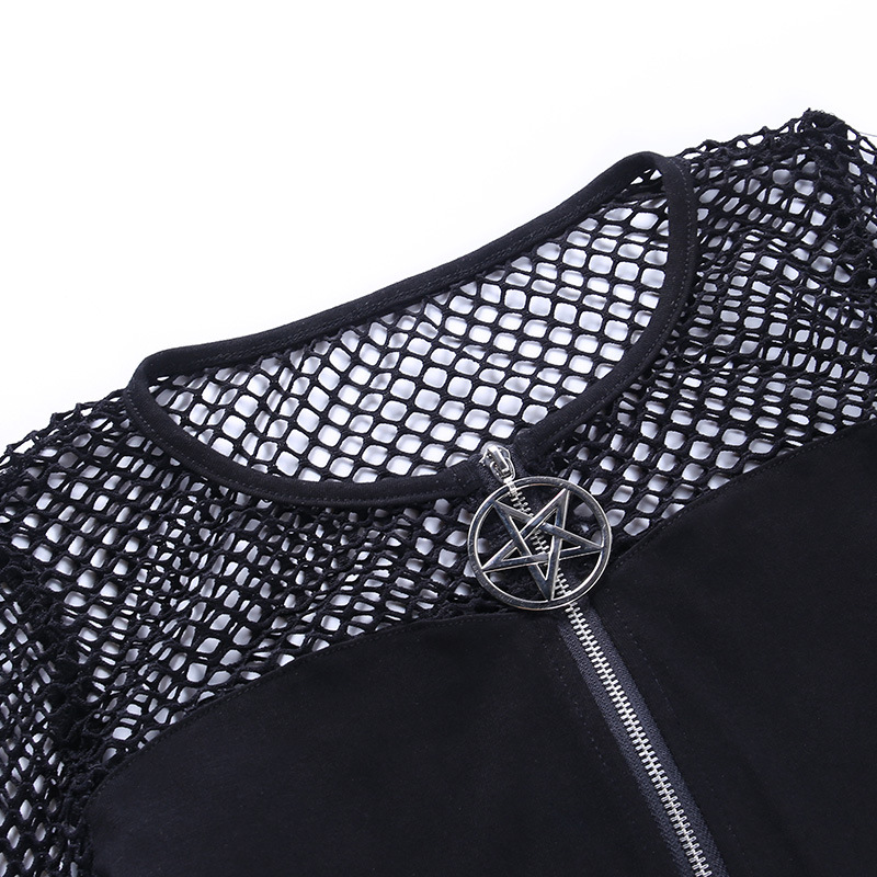 Title 10, Dark Gothic Zip Bottom Shirt Fishnet Patchwork ...