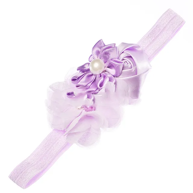 Pearl Chiffon Frayed Multi angle Flower Combo Hair Band European And American Baby Elastic Headband Purple - Shop at LoveMi