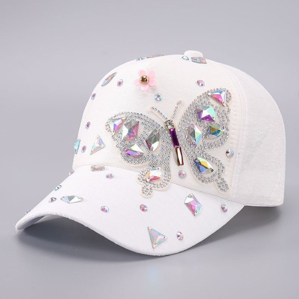 Summer Women's Colorful Butterfly Rhinestone Baseball Cap - Sweet, Cool And Bold Girlie Style Fedora Hat - Suitable For Party Outings And Daily Wear
