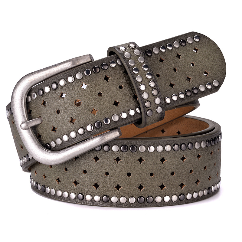 Rhinestone Rivet Alloy Pin Bucklea Fshion Casual With Jeans Belt