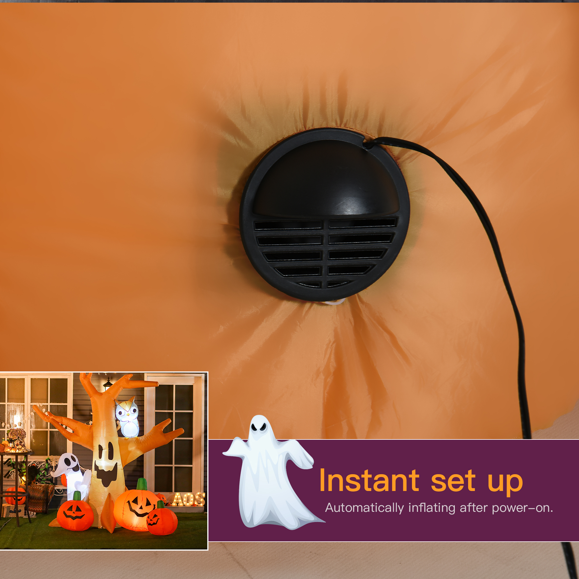 240cm Large Halloween Scary Lighting Inflatable Tree Ghost 3 Pumpkins Owl 4 LED — image 11