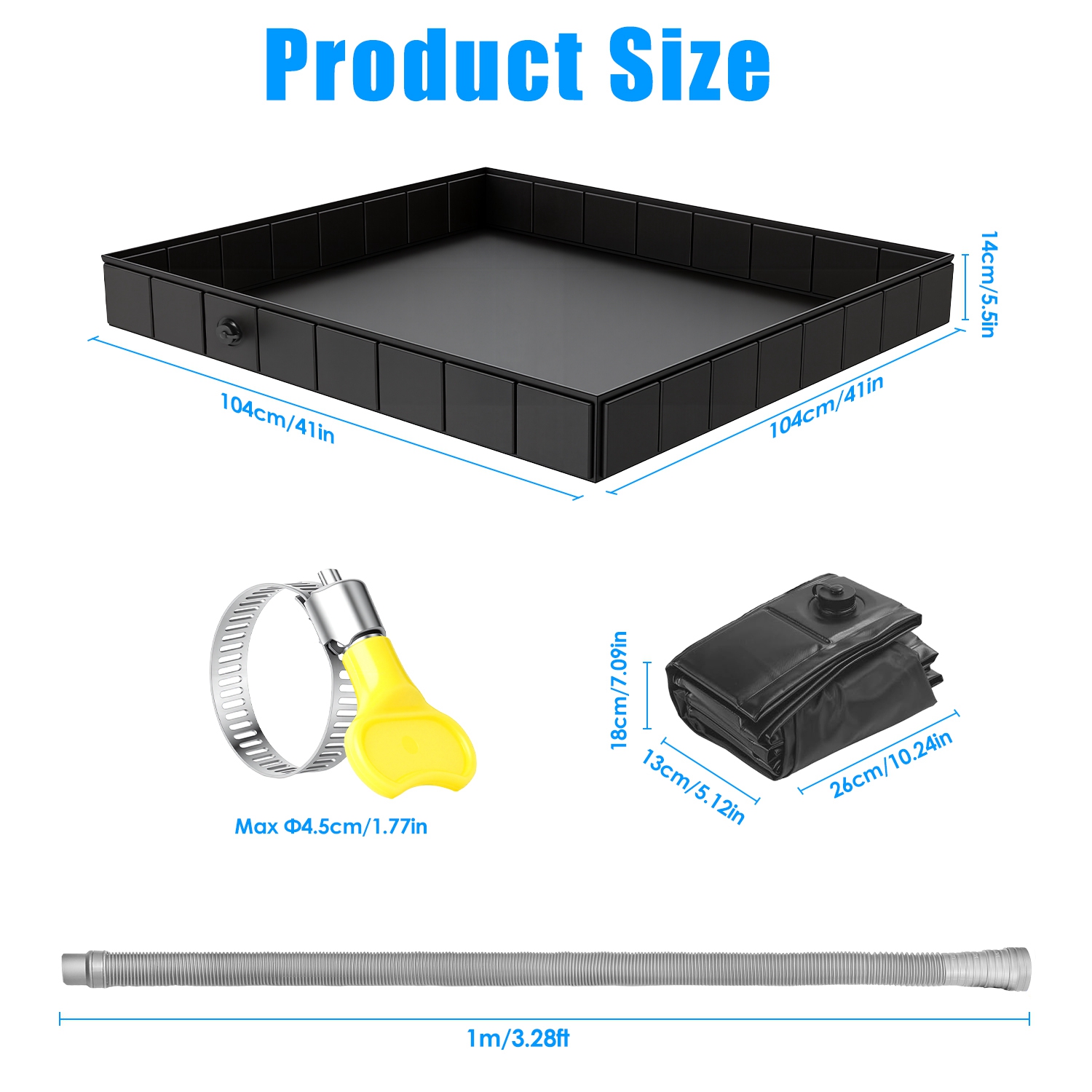 41x41x5.5in Portable Shower Pan Foldable Shower Basin Collapsible Camping Shower Tent Base With Detachable Drain Pipe For Indoor & Outdoor