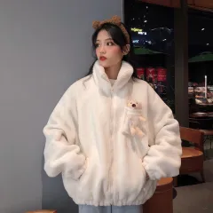 Sweatshirt Plus Velvet Thickened Female Lamb Hair - White - View 1