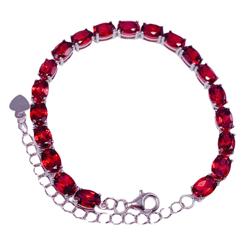 Title 6, S925 Silver Plated Inlaid Natural Oval Garnet B...