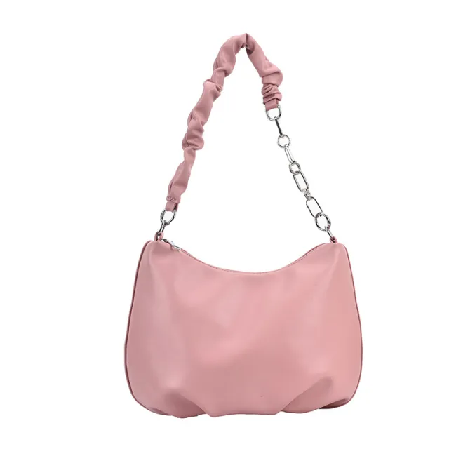 Soft Leather Pearl Chain Small Bag, Shoulder And Armpit Bag Pink - Shop at LoveMi