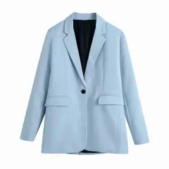 Female Temperament All-match Solid Color Casual Suit Jacket - Blue - View 1