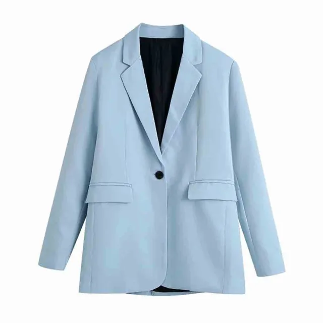 Female Temperament All match Solid Color Casual Suit Jacket Blue - Shop at LoveMi