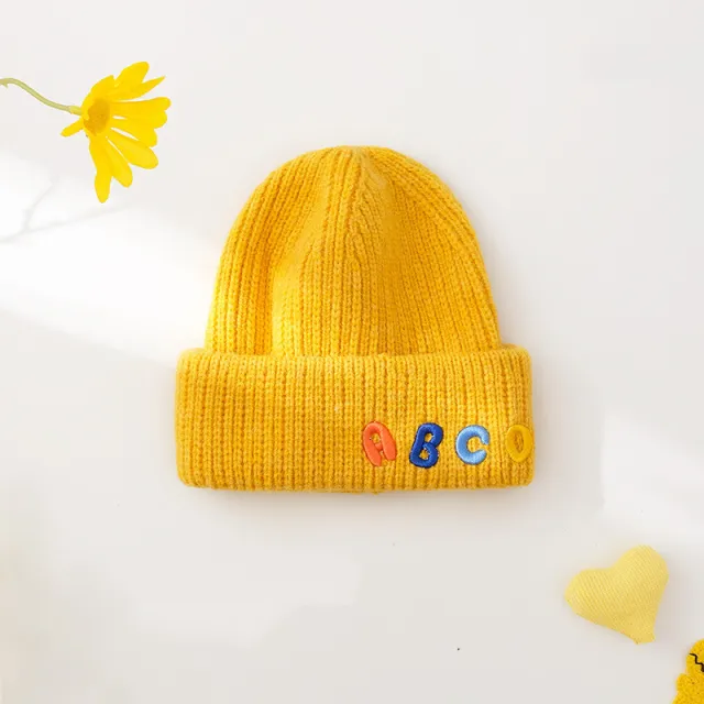 Candy Color Embroidered Letter Knit Hat Yellow - Shop at LoveMi
