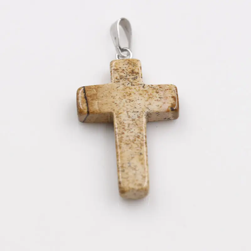 24 Color Natural Stone Cross Necklace Pendant