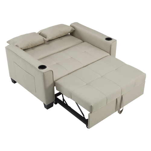 2 Seater Sofa Bed With Cup Holders, Pull Out Sleeper Sofa Convertible Fabric Sof
