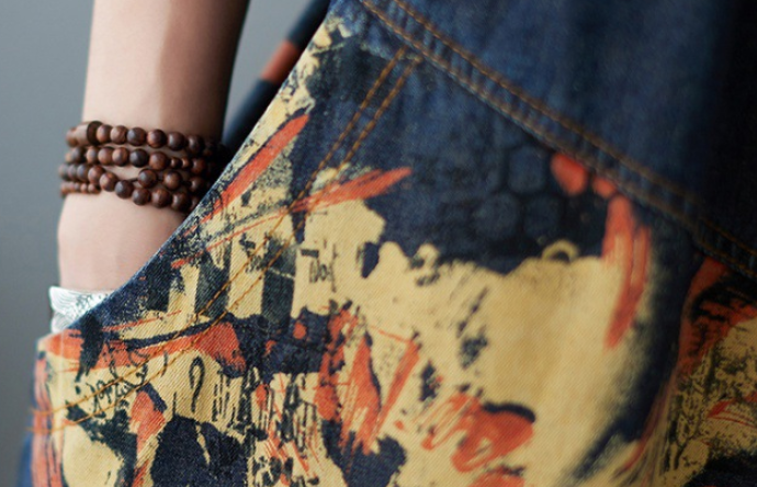 Spring Jean Overalls Printed And Washed Stitching For Women