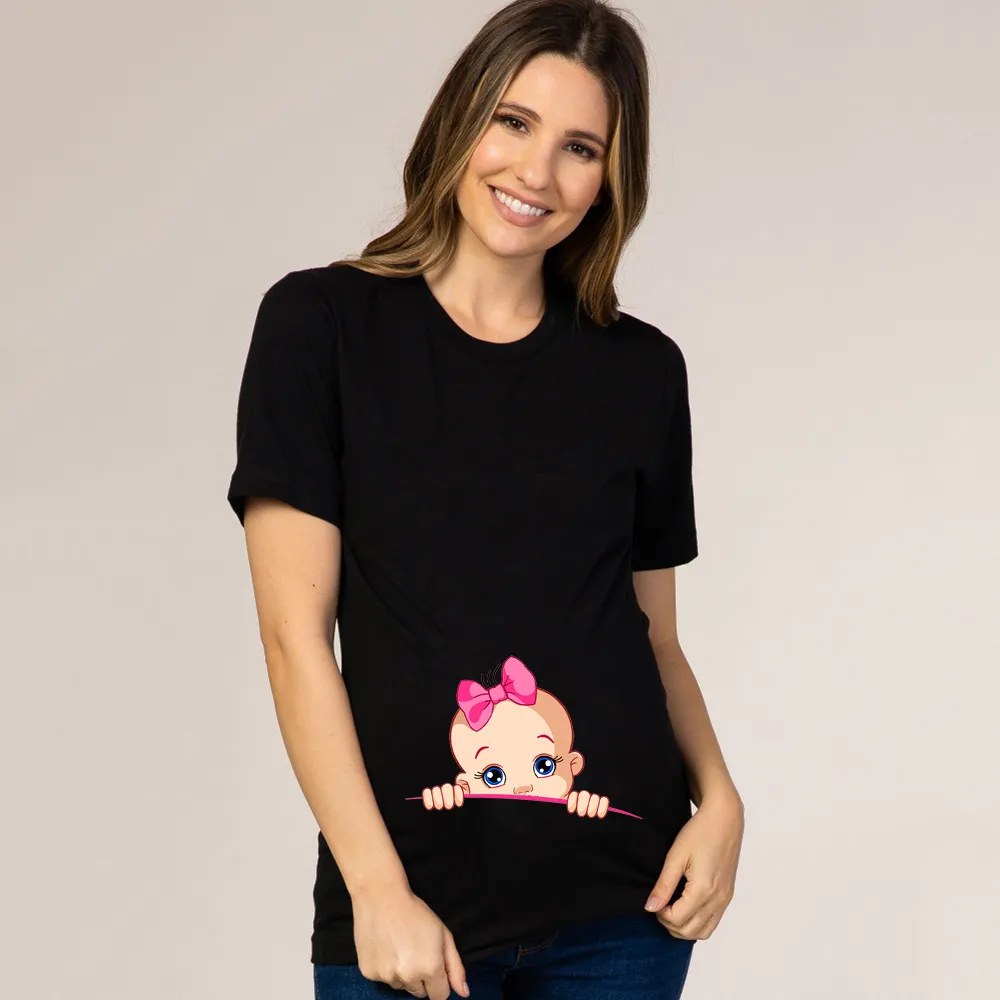 Short Sleeve Maternity Dress Cartoon Print T-shirt - E-S