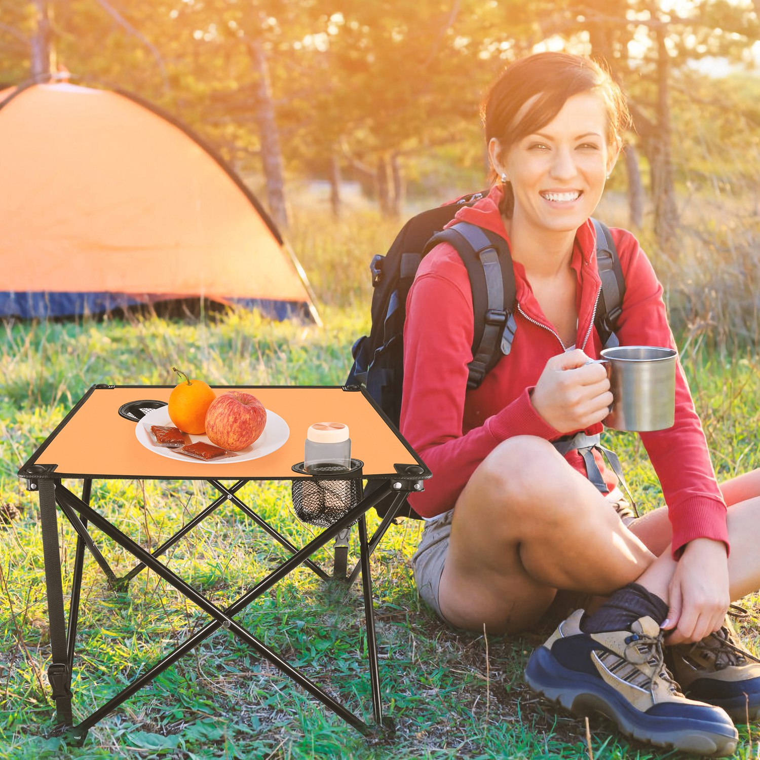 1Pc 2Pc Options Foldable Camping Table Portable Picnic Table Lightweight Travel Desk With 2 Cup Holders Carrying Bag Color Options Black Orange Green Red Blue Navy Blue image 32